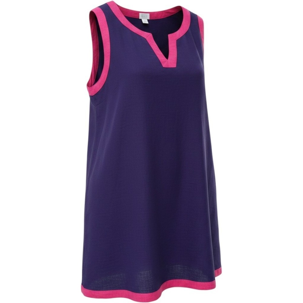 Sigrid Olsen 100% Linen Sleeveless Shift Dress XL Purple Pink Contrast Boho